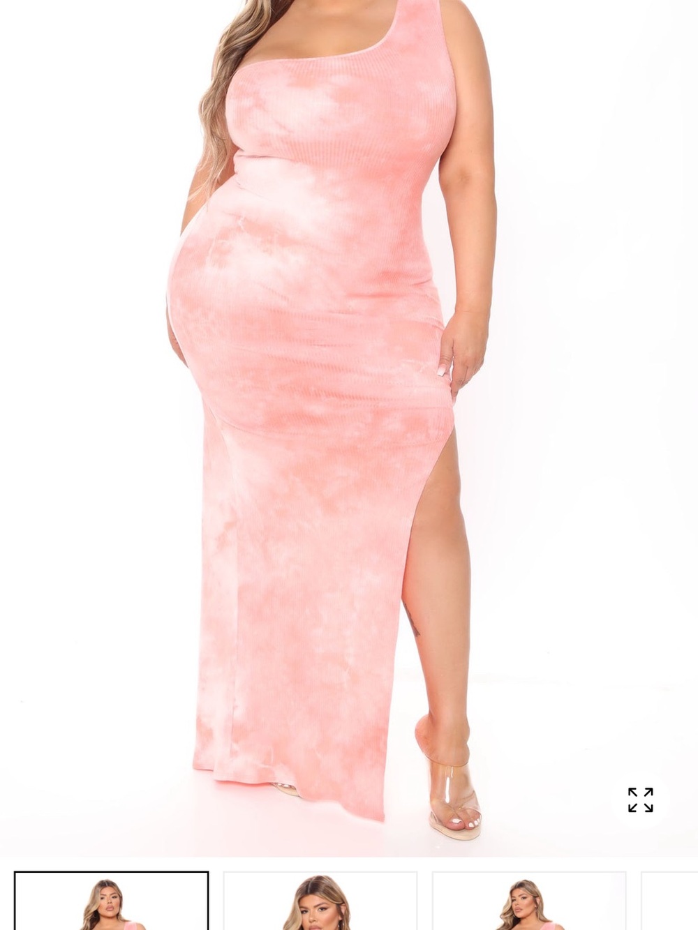 Fashion Nova Pink Tie-Dye One-Shoulder Maxi Dress with Side Slit